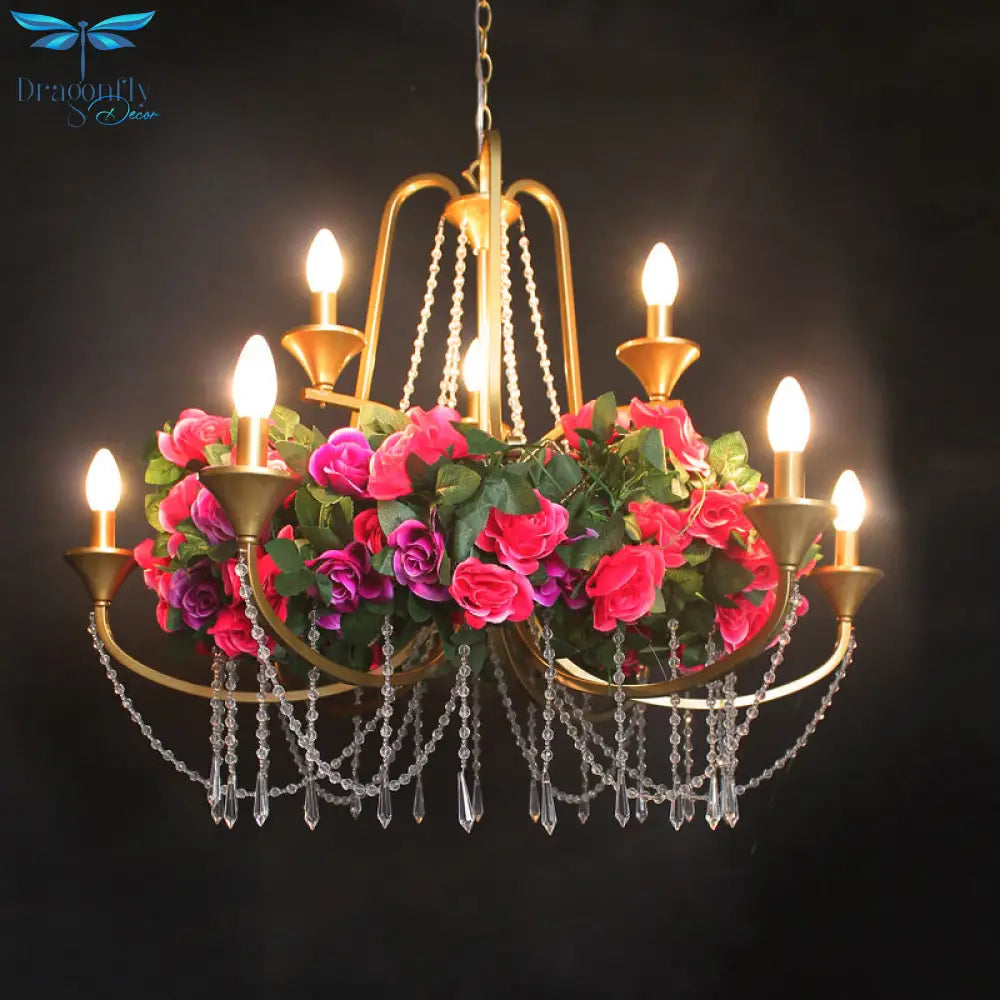 Katherine - Antique 9 Lights Pendant Chandelier Candelabra Iron Flower Ceiling Hang Fixture With