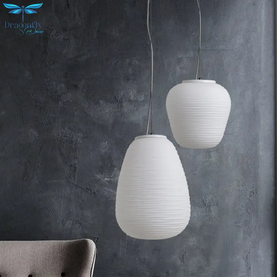 Katherine - Ribbed Cocoon Pendant Ceiling Light Post Modern Glass 1 White Hanging