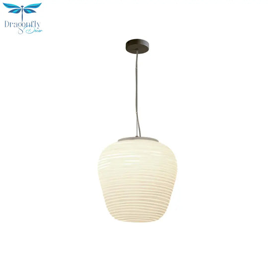 Katherine - Ribbed Cocoon Pendant Ceiling Light Post Modern Glass 1 White Hanging