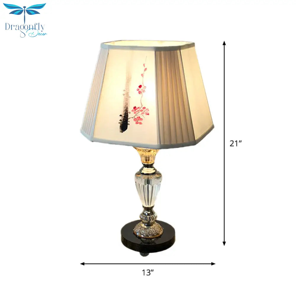 Kayla - Floral Paneled Bell Bedroom Table Lighting Fabric Shade 1 Light Contemporary Night Lamp