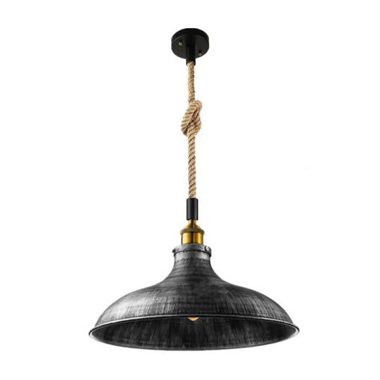 Kaylee - Farmhouse Single Iron Suspension Light Pendant In Black With Hemp Rope / D