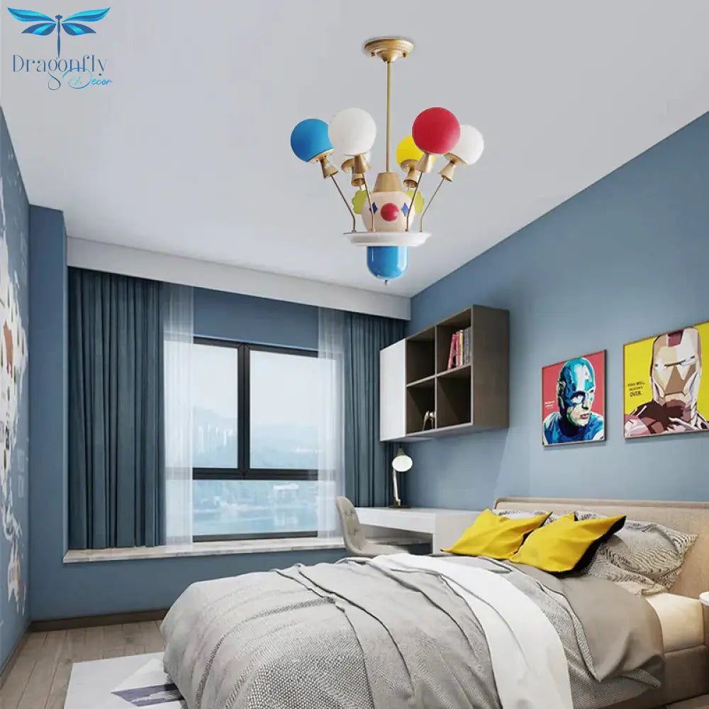 Kid Bedroom Clown Chandelier With Balloon Glass Resin Modern Multi - Color Pendant Light