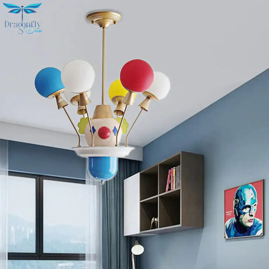 Kid Bedroom Clown Chandelier With Balloon Glass Resin Modern Multi - Color Pendant Light Blue -