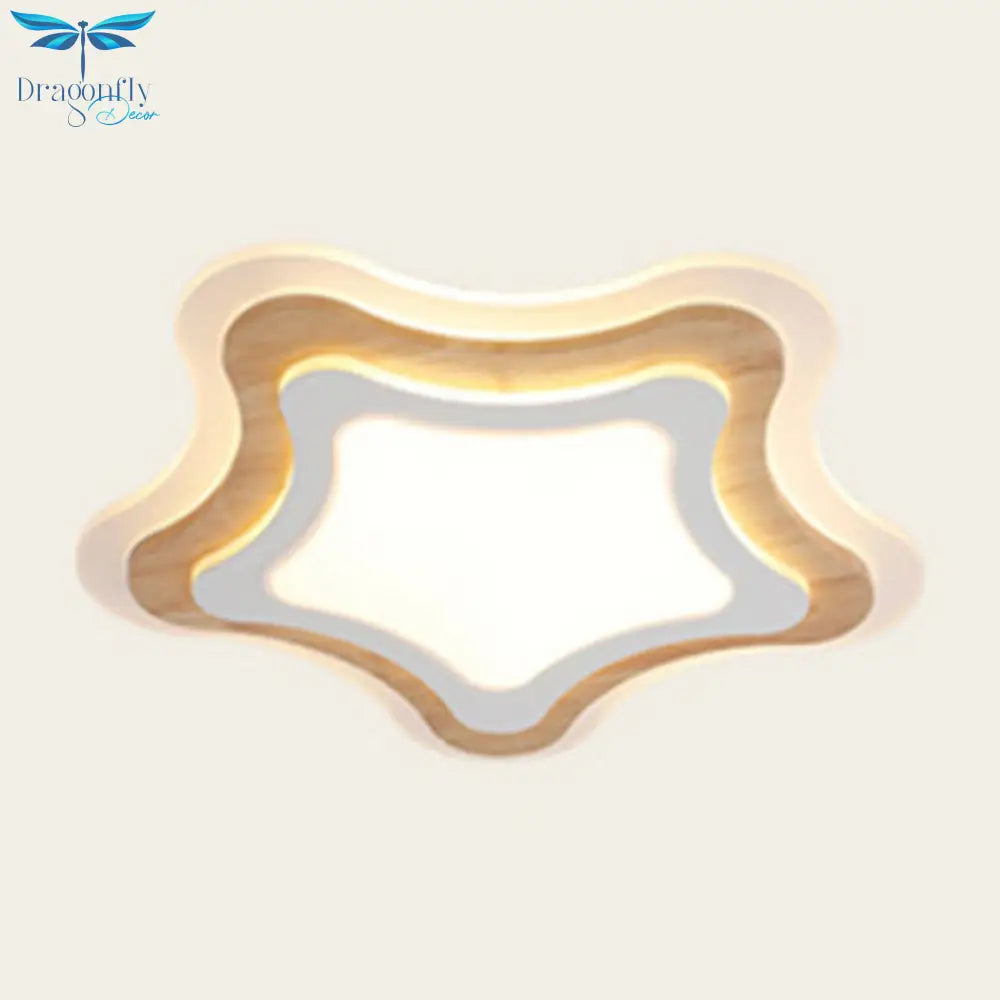 Kids Room Led Flush Mount With Creative Acrylic Light And Nautical Theme In Wood Finish - Ceiling