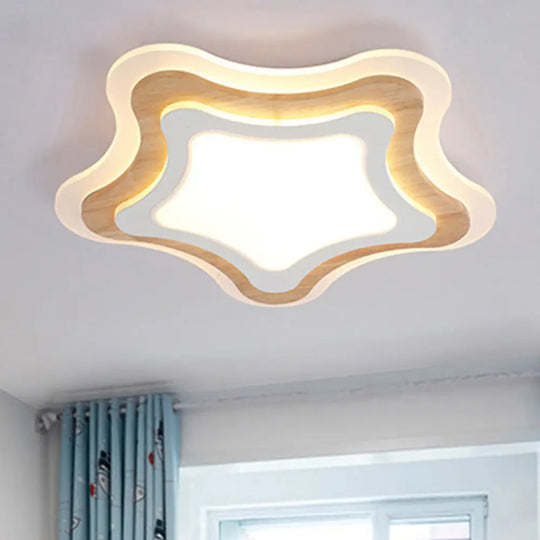 Kids Room Led Flush Mount With Creative Acrylic Light And Nautical Theme In Wood Finish - Ceiling /