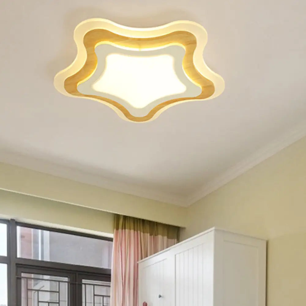 Kids Room Led Flush Mount With Creative Acrylic Light And Nautical Theme In Wood Finish - Ceiling /