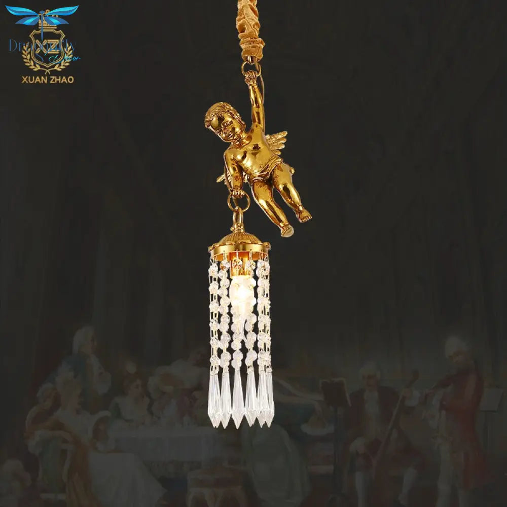 Kiera - Cupid Hanging Single Lamp Small Crystal Bedside Danish Stair Cluster Pendant Light For