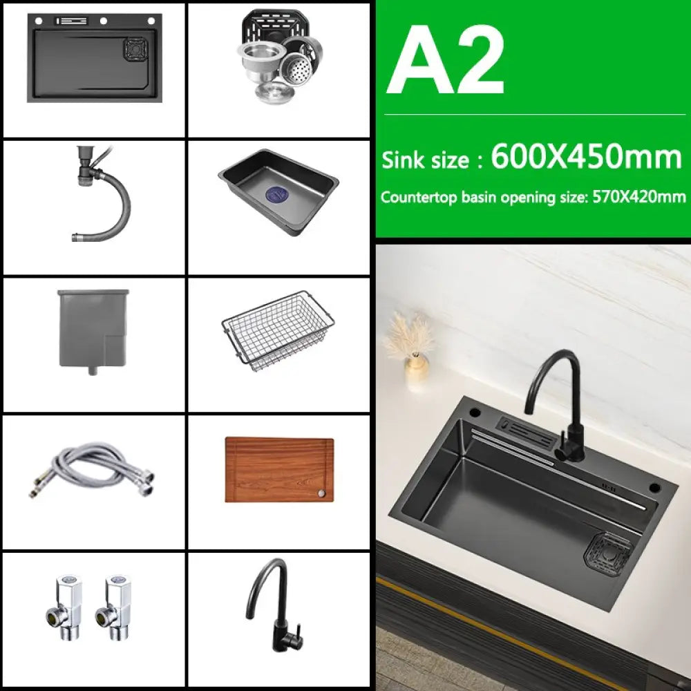 Kitchen Nano 304 Stainless Steel Sink Household Washbasin Japanese - Style Large Single - Slot With