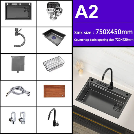 Kitchen Nano 304 Stainless Steel Sink Household Washbasin Japanese - Style Large Single - Slot With