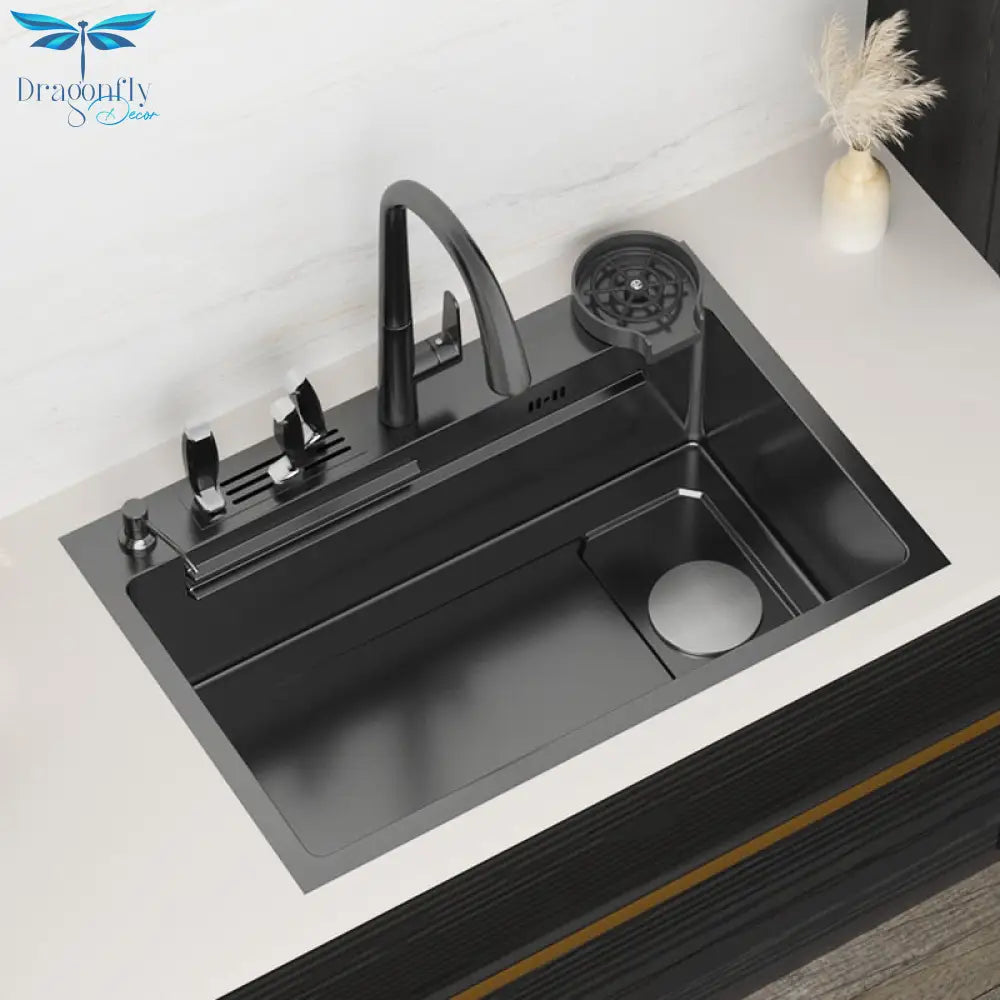 Kitchen Sink 304 Stainless Steel Topmount Sink With Knife - Holder Multifunction Single Bowl Wash