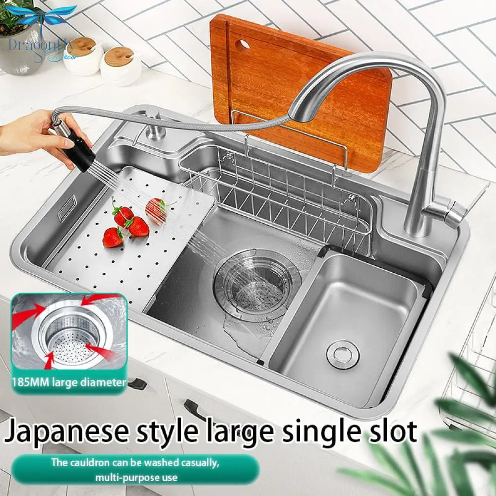 Kitchen Sink Workstation Nano Single Bowl 304 Stainless Steel Large Basin 78X48Cm With Drain