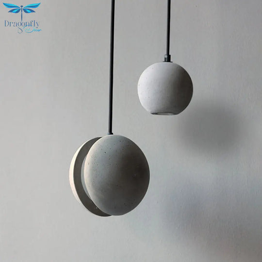 Kleeia - Grey Cement Round Shade Ceiling Light Modern Style 1 Bulb Hanging Lamp For Restaurant