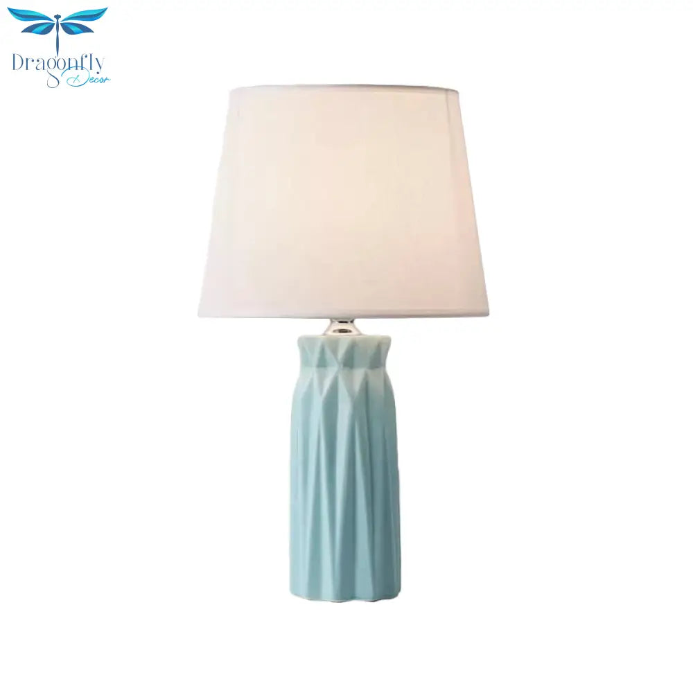 Ksora - Pink/Blue Fabric Cone Reading Light Modernism 1 - Bulb Night Table Lamp With Ceramic Base