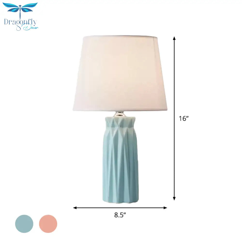 Ksora - Pink/Blue Fabric Cone Reading Light Modernism 1 - Bulb Night Table Lamp With Ceramic Base