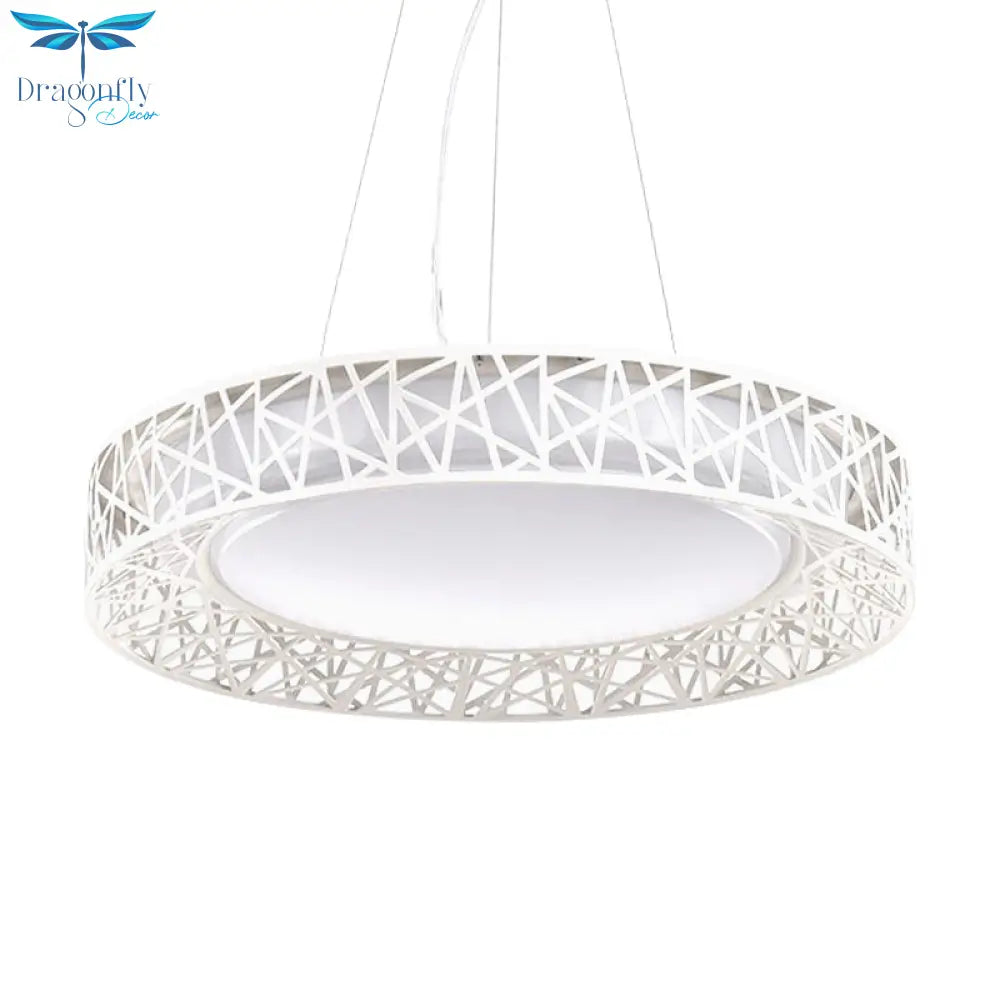Laã«Titia - Nordic Drum Hanging Pendant Light Metal Led White Ceiling With Hollow Design In