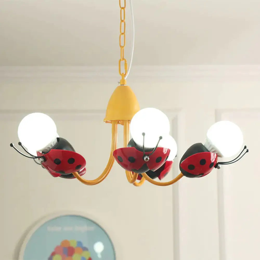 Lady Beetle Bedroom Hanging Chandelier Glass Cartoon Pendant Lights In Red