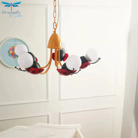 Lady Beetle Bedroom Hanging Chandelier Glass Cartoon Pendant Lights In Red