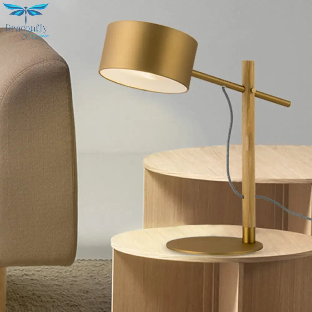 Lara - Colonial 1 Light Drum Shade Wood Table Lamp Colonialism Gold Aluminum Night With Base For