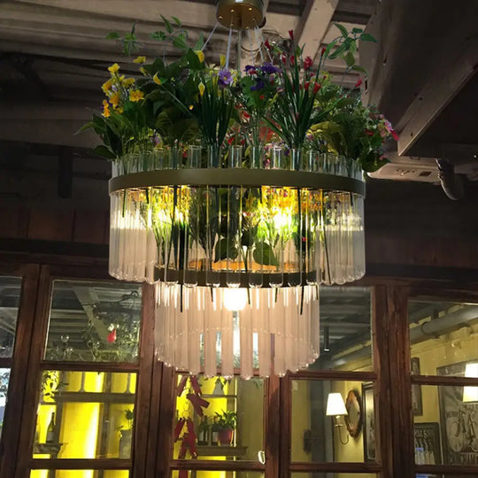 Lara - Industrial 1/2 - Tier Restaurant Chandelier Light Metal 4 Bulbs Green Plant Pendant Lighting