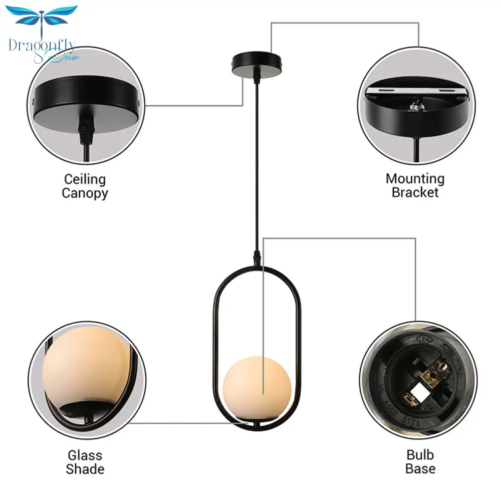 Lara - Modern Globe Pendant Lighting White Glass 1/2 Lights Black/Gold Hanging Ceiling Lamp For