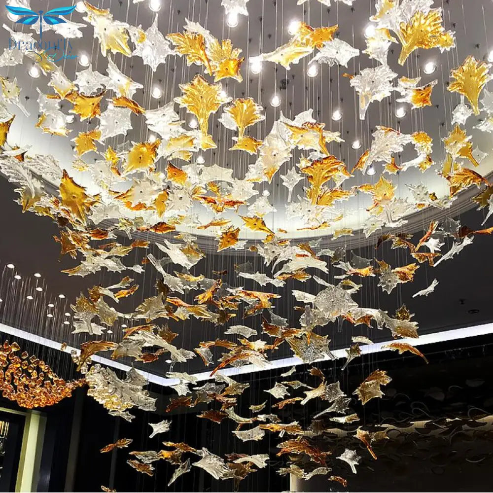 Large Scale Project Crystal Chandelier Hotel Villa Sales Lobby Art Maple Leaf Decorative Lamp