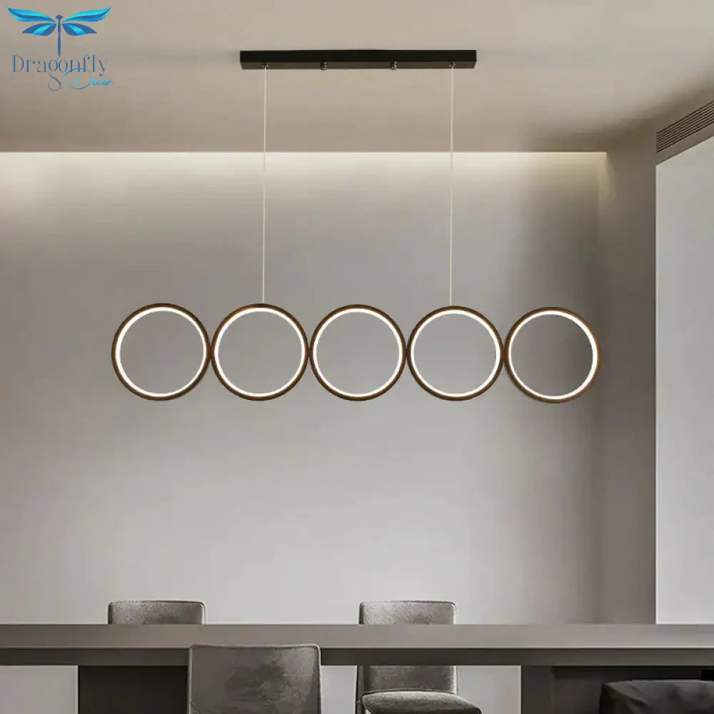 Led Ceiling 5 - Ring Black Hanging Island Light Metal Pendant Over Table Warm/White