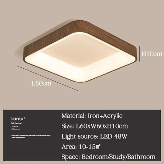Led Ceiling Lamp For Living Room Bedroom Imitation Wood Grain Light Round Rectangle Square Decor