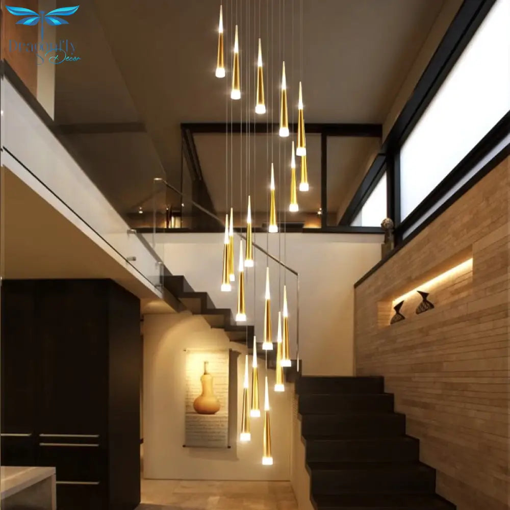 Led Chandelier Gold/Black/White/Coffe/Silver Staircase Long Pendant Lamp Duplex Building Villa