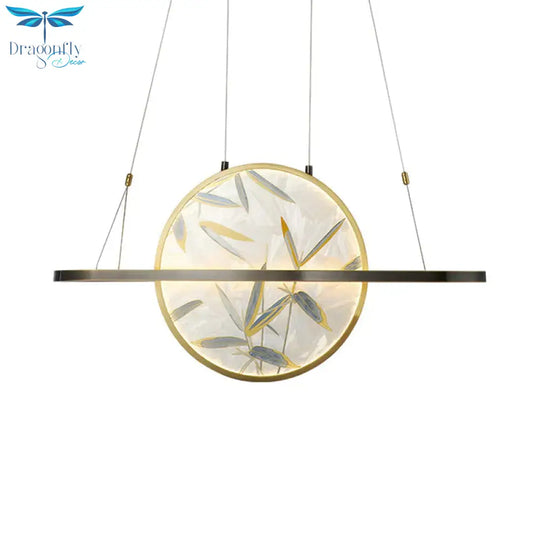 Led Chandelier Light Fixture Traditional Style Oval Frosted Glass Suspension Lamp In Gold