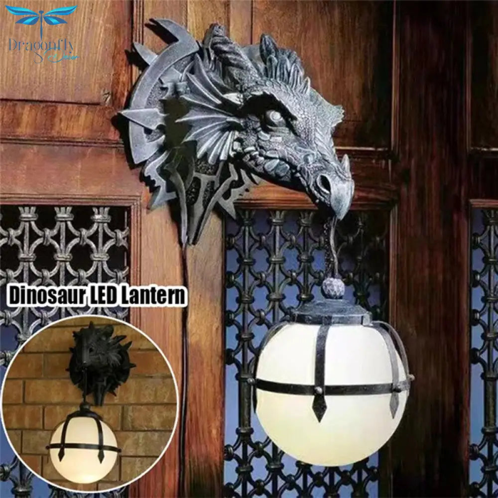 Led Dinosaur Hanging Lamp Lantern Industrial Style Resin Dragon Head Crafts Pendent Halloween