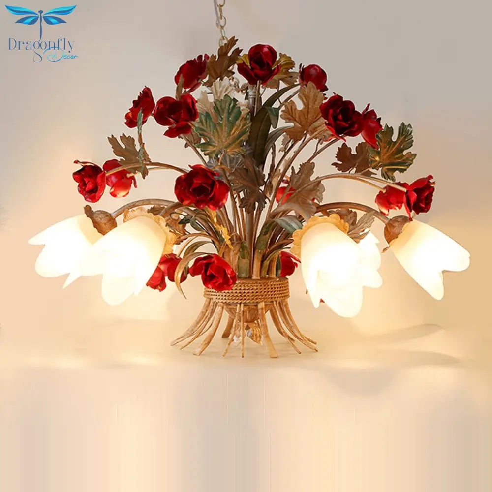 Led E27 European Iron Glass Flower Shaped Led Lamp Light.pendant Lights.pendant Lamp.pendant Light