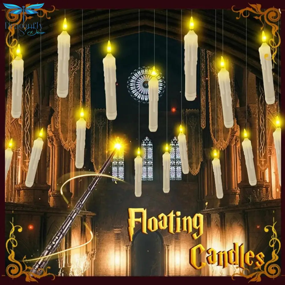Led Flameless Floating Candle With Wand Magic Remote Control Flickering Hanging Candles Battery