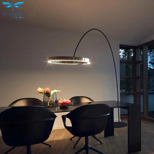 Led Floor Lamp Ring Shape Modern Creative Living Room Fishing Bedroom Bedside Lobby Vertical Lamps