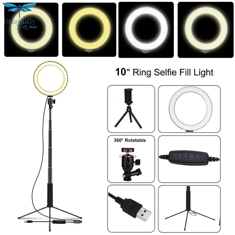Led Floor Lamp Usb Ring Floor Light Tripod Annular 80Leds Standing For Video Youtube Photo Ringlight