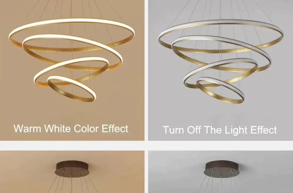 Led Pendant Lights Living Room Dining Modern Black White Golden Coffee Rings Aluminum Body Ceiling