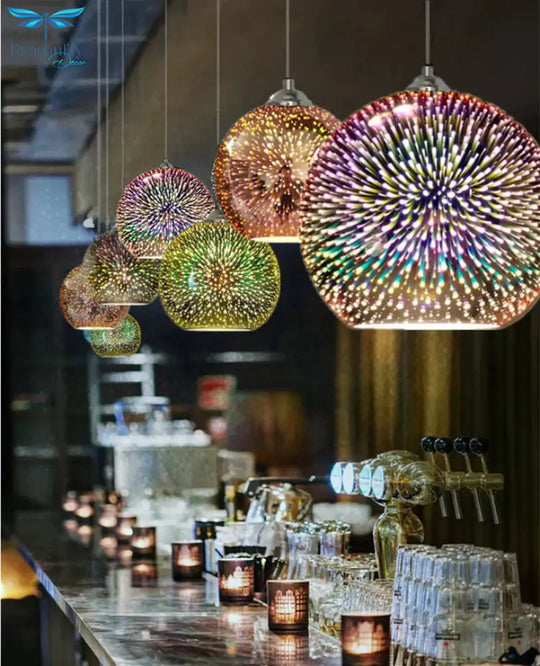 Led Pendant Lights Mirror Glass Ball Firework Lampshade Lamp For Staircase Loft Restaurant Bar