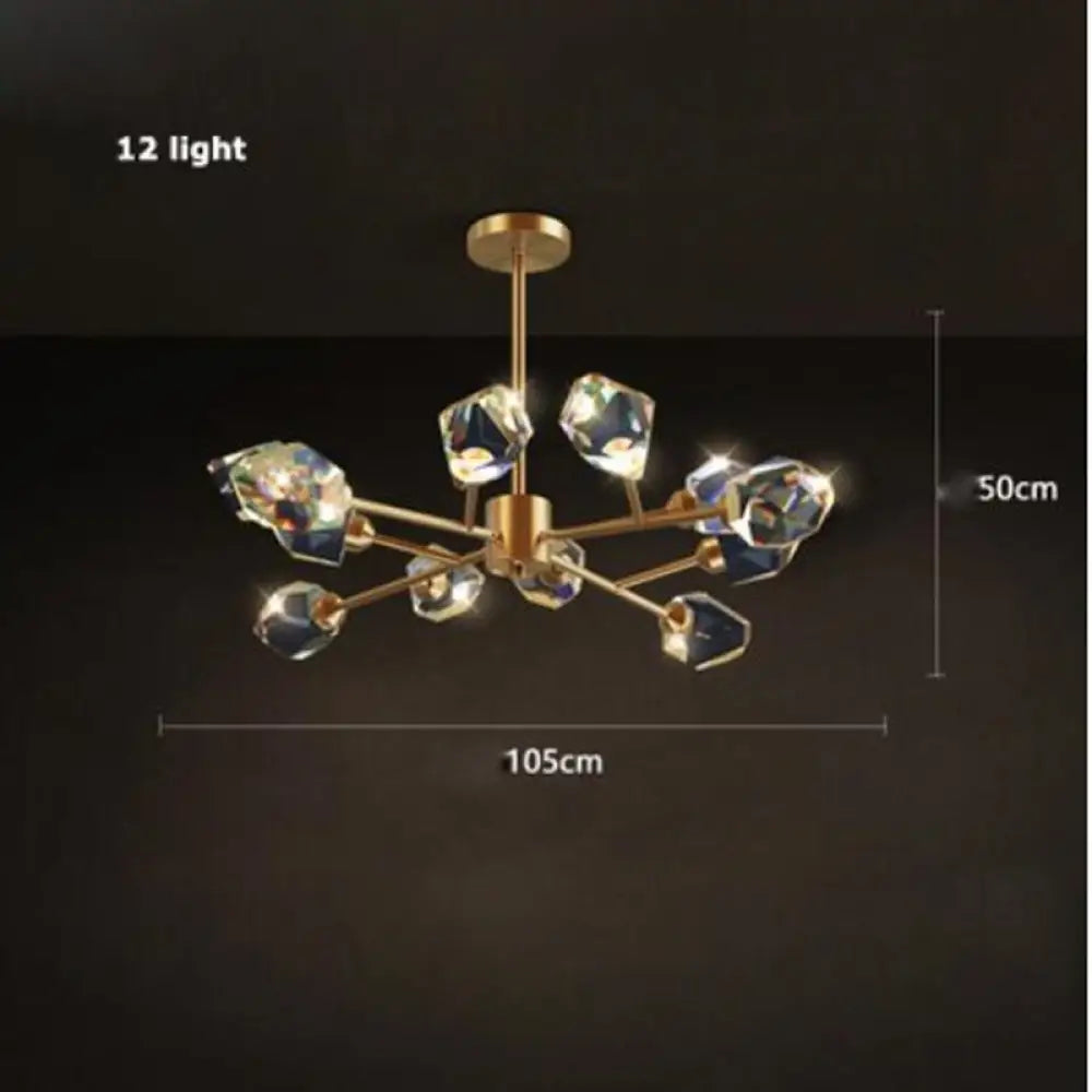 Led Postmodern Crystal Copper Round Chandelier - Elegant Lighting For Dining Rooms 12Light 60W