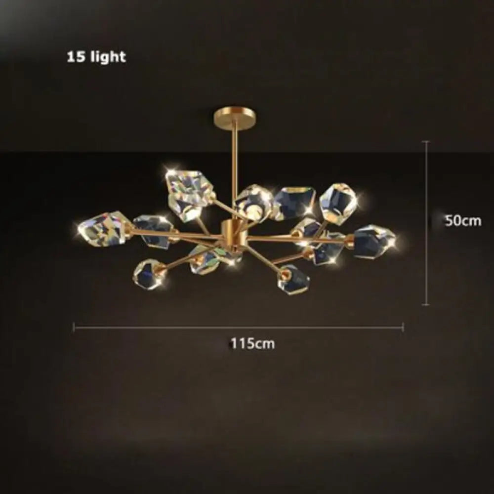 Led Postmodern Crystal Copper Round Chandelier - Elegant Lighting For Dining Rooms 15Light 75W