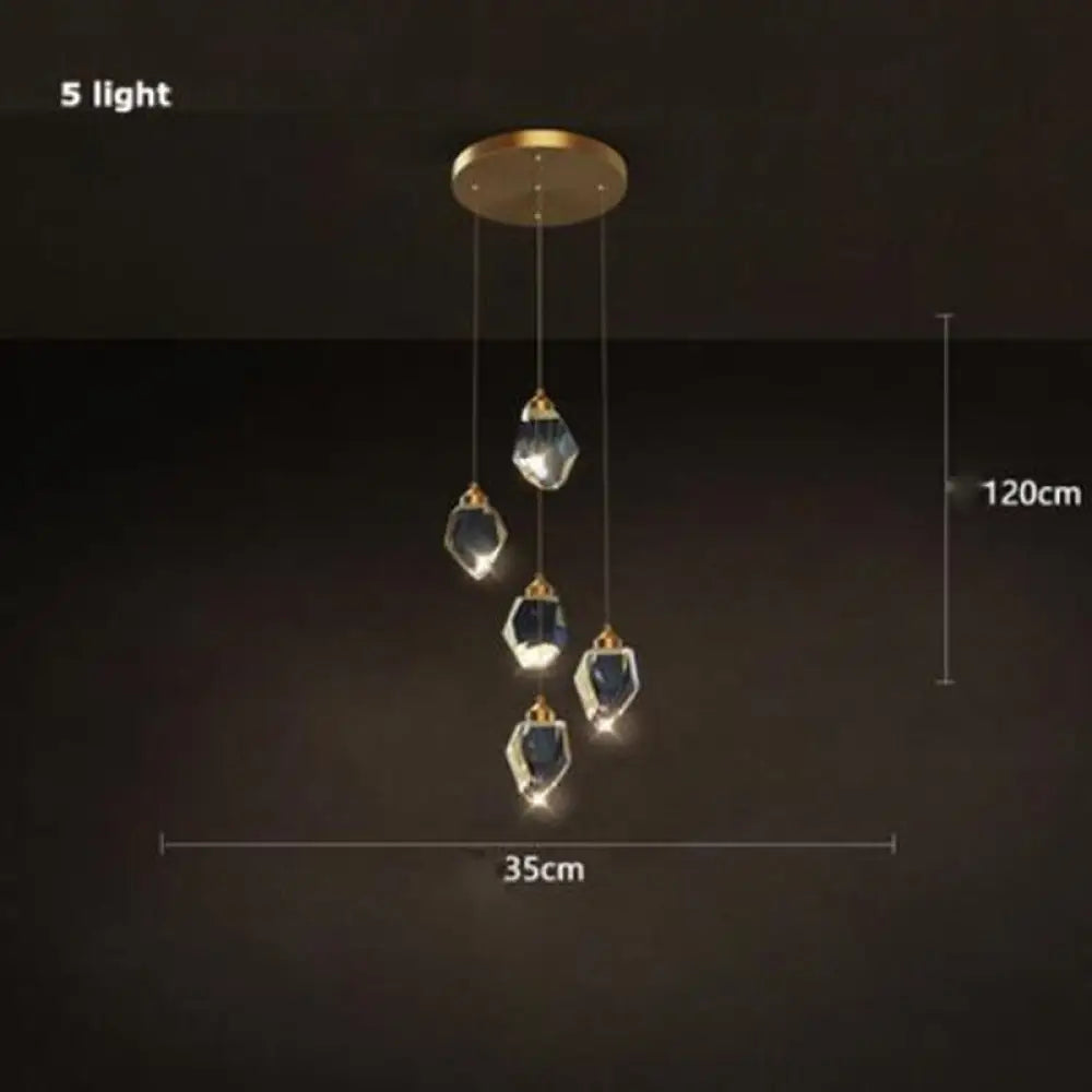 Led Postmodern Crystal Copper Round Chandelier - Elegant Lighting For Dining Rooms 5Light 25W2