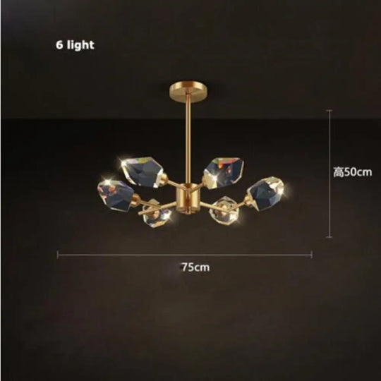 Led Postmodern Crystal Copper Round Chandelier - Elegant Lighting For Dining Rooms 6Light 30W