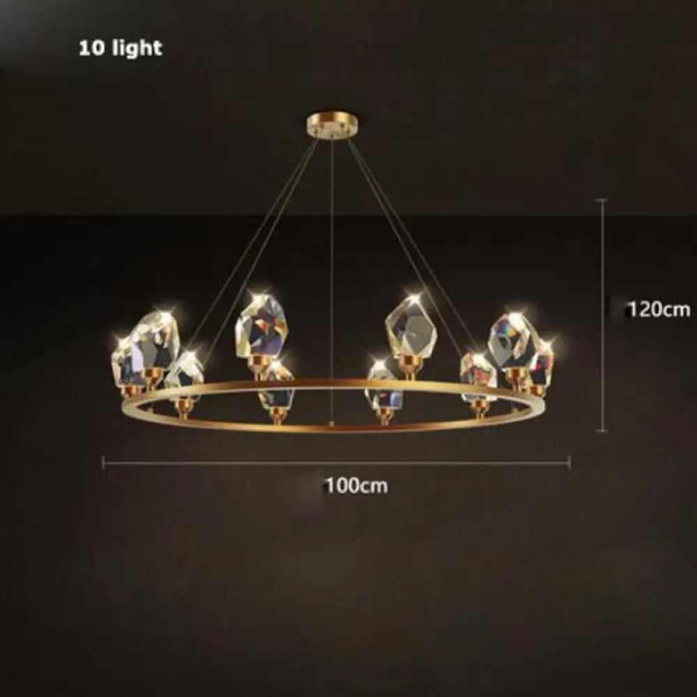 Led Postmodern Crystal Copper Round Chandelier - Elegant Lighting For Dining Rooms Dia100Cm 50W