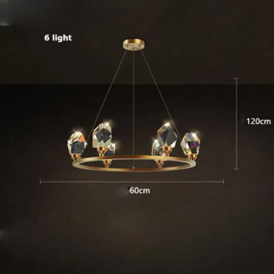 Led Postmodern Crystal Copper Round Chandelier - Elegant Lighting For Dining Rooms Dia60Cm 30W