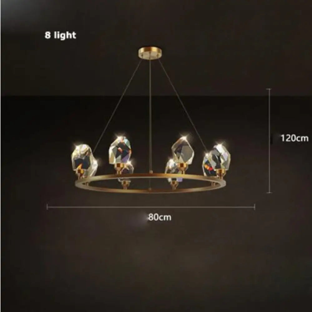 Led Postmodern Crystal Copper Round Chandelier - Elegant Lighting For Dining Rooms Dia80Cm 40W