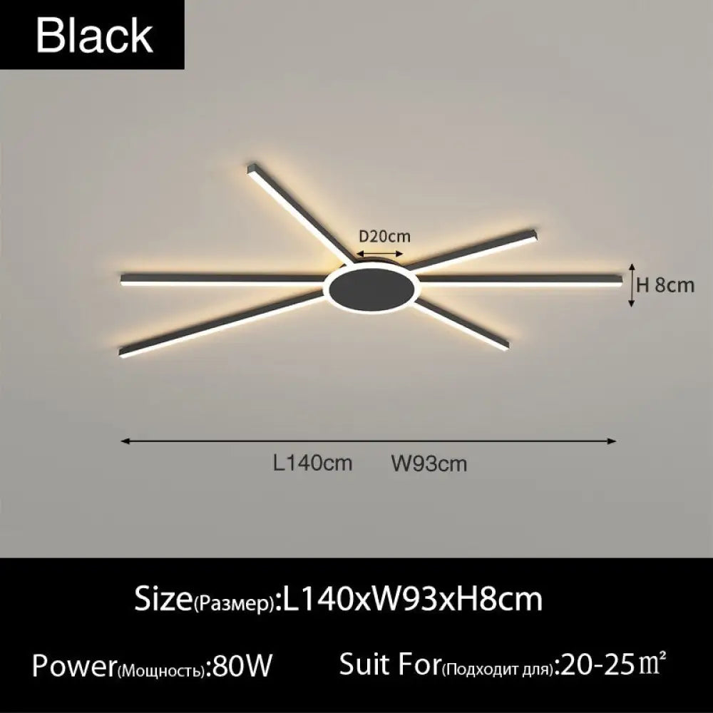 Led Simple Nordic Modern Bedroom Ceiling Light Black L140Cm / Neutral Ceiling Light