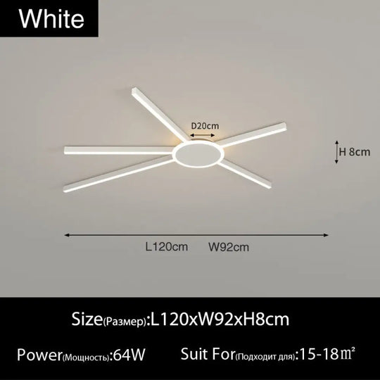Led Simple Nordic Modern Bedroom Ceiling Light White L120Cm / Neutral Ceiling Light