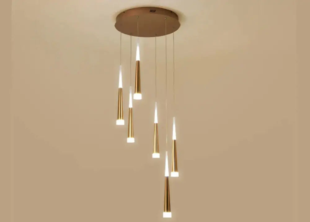 Led Simple Pendant Lights Gold Lamp For Living Room Lustre Ceiling Fixtures 6Heads 42W / Warm White