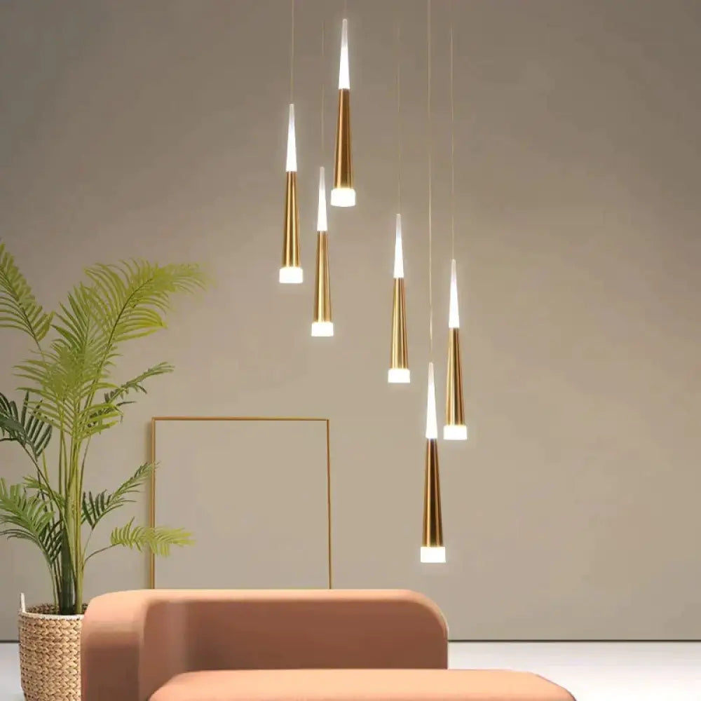 Led Simple Pendant Lights Gold Lamp For Living Room Lustre Ceiling Fixtures 9Heads 63W / Warm White
