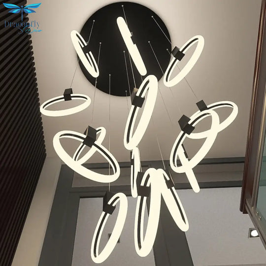 Led Staircase Chandelier Modern Acrylic Design Lamp Luxury Home Decor Indoor Lighting Creative Black