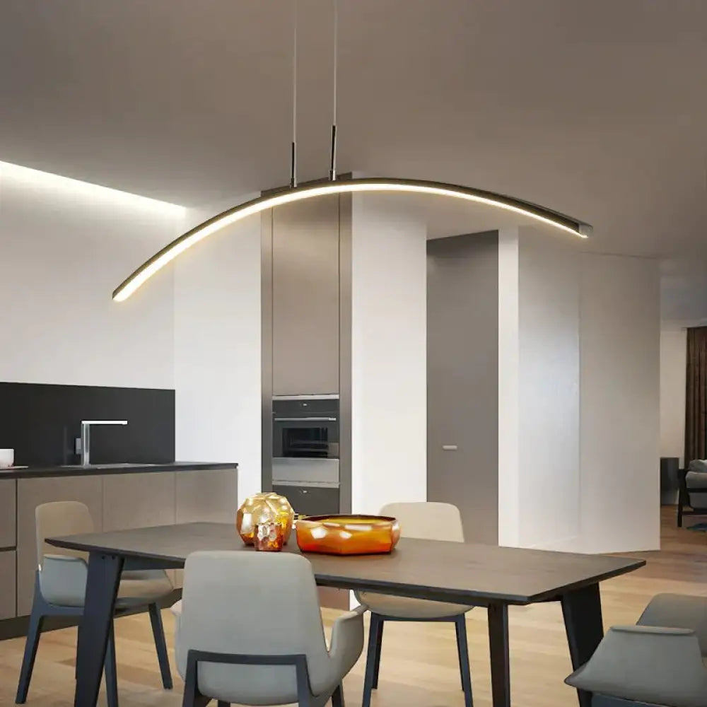 Length 1200Mm Arc Shape Led Hanging Pendant Lights Modern For Dining Room Black Color / Dimmable Rc