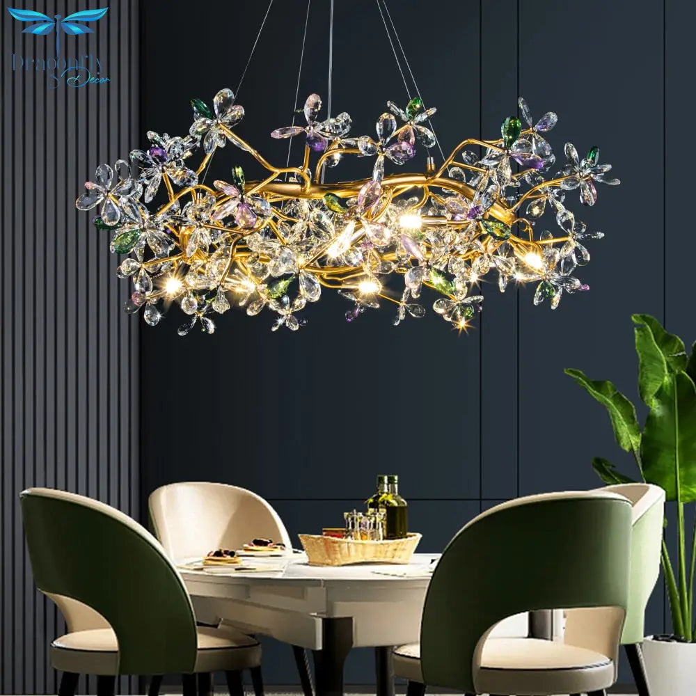 Liana French Crystal Gold Pendant Lamp For Dining & Villas Chandelier